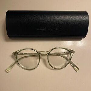 Warby Parker Clear Green Eyeglasses with Black Case